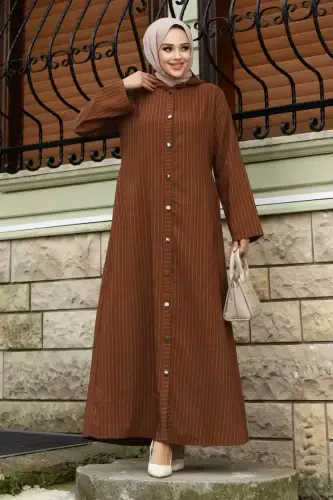 Ahsen Boydan Buttoned Coat TSD240103 Brown-Brown - 4