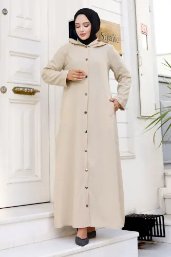 Ahsen Buttoned Beige Trench Coat TSD240103 Beige-Beige - 1