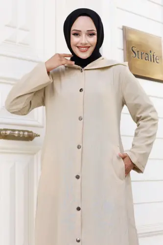 Ahsen Buttoned Beige Trench Coat TSD240103 Beige-Beige - TESETTÜR DÜNYASI (1)