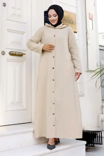 Ahsen Buttoned Beige Trench Coat TSD240103 Beige-Beige - 4