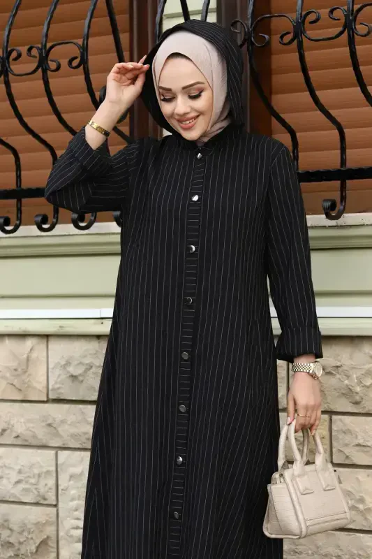 Ahsen Buttoned Coat TSD240103 Black-Black - 2