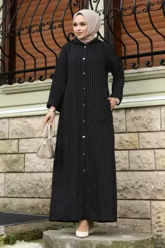 Ahsen Buttoned Coat TSD240103 Black-Black - 3