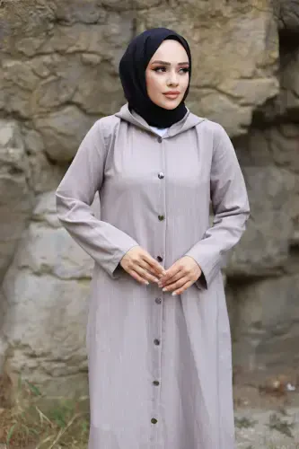 Ahsen Buttoned Coat TSD240103 Light Gray-Light Gray - TESETTÜR DÜNYASI (1)