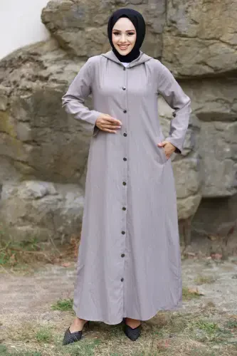 Ahsen Buttoned Coat TSD240103 Light Gray-Light Gray - 3