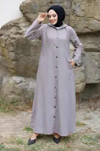 Ahsen Buttoned Coat TSD240103 Light Gray-Light Gray - 4