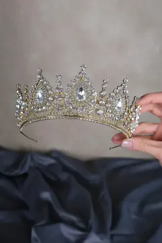 Ahu Damla Crystal Beaded Bridal Henna Crown-Honey Color - 1