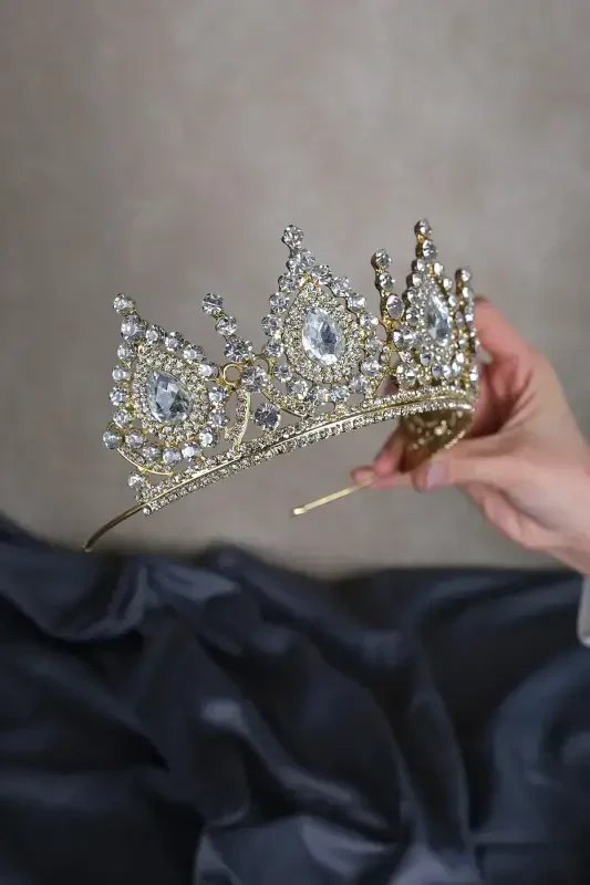 Ahu Damla Crystal Beaded Bridal Henna Crown-Honey Color - 2