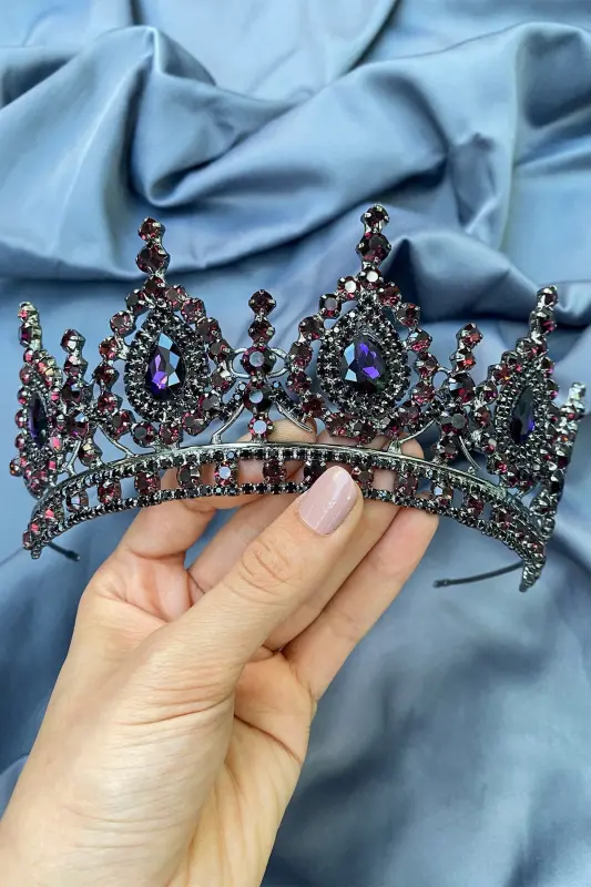 Ahu Damla Crystal Stone Bridal Henna Crown - Damson - 4