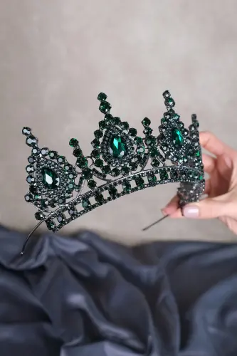 Ahu Damla Crystal Stone Bridal Henna Crown-Green - LIMELIA (1)