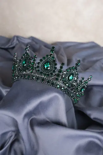 Ahu Damla Crystal Stone Bridal Henna Crown-Green - 5