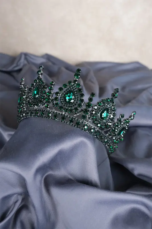 Ahu Damla Crystal Stone Bridal Henna Crown-Green - 5