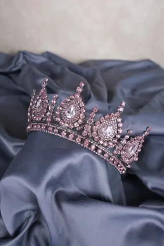 Ahu Damla Crystal Stone Bridal Henna Crown-Purple - 6