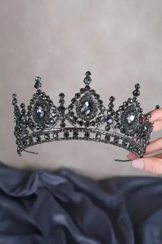 Ahu Damla Crystal Stone Bridal Henna Crown-Smoky 