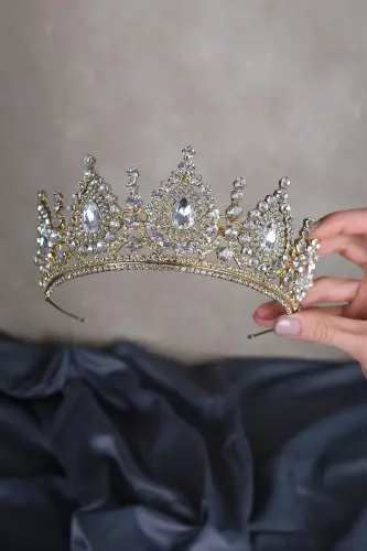 Ahu Damla Kristal Taşlı Gelin Kına Tacı - Bal Rengi 