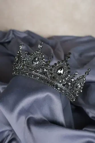 Ahu Damla Kristal Taşlı Gelin Kına Tacı-Füme - 3