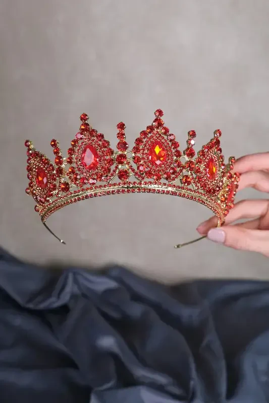 Ahu Damla Kristalli Toshli Kelin Xina Toji-Qizil Gold Zamin - LIMELIA