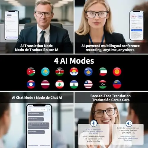 AI Translation Glasses, Support 169 Languages Real-Time Translation Powered By APP, Open-Ear Sound Mic & Speakers, Color-Change Lens Translator with Noise Reduction, AI Smart Glasses for Men & Women - 4