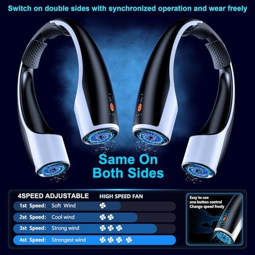 AI Neck Fan, 4 Speeds Adjustable Portable Personal Fan Rechargeable, 4000 mAh Battery Faster Cooling Wearable Fan, Ultra Quiet for Home, Office, Travel, Outdoor - Black - 3