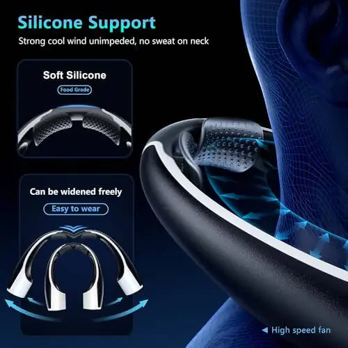 AI Neck Fan, 4 Speeds Adjustable Portable Personal Fan Rechargeable, 4000 mAh Battery Faster Cooling Wearable Fan, Ultra Quiet for Home, Office, Travel, Outdoor - Black - 4