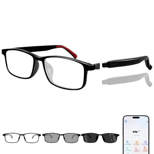 AI Smart Bluetooth Glasses, Real-Time AI Translation, Color-Change Lenses | Detachable Dual Temples (Bluetooth + Standard) - DeepSeek R1 Chip, 24g Ultra-Lightweight, Built-in Voice Assistant - 1