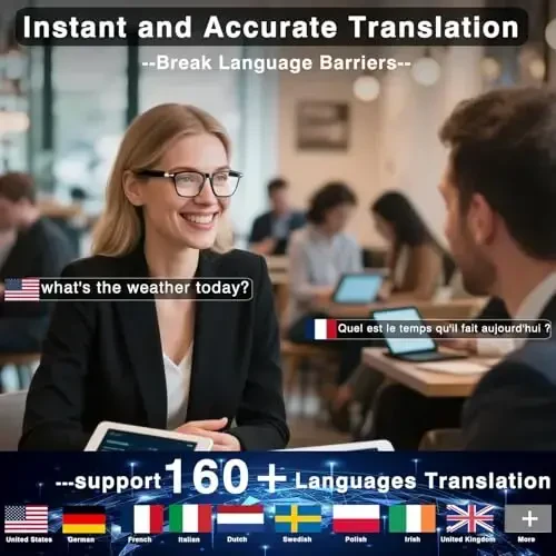 Ai Smart Glasses with Chat GPT, Bluetooth Glasses for Men Women with 160+ Language & Accents, Translation Glasses Color-Change Lens, Smart Eyewear for Gaming Meeting Travel Trade Business, (Black) - MODAZONE (1)