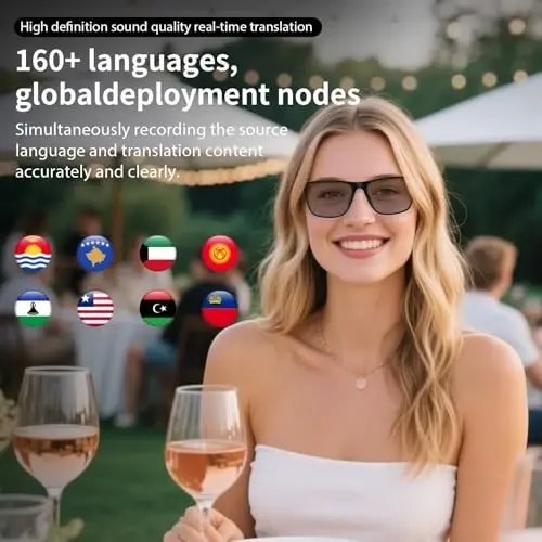 AI Tarjima Ko'zoynaklari, 169 Tilni Qo'llab-Quvvatlaydi APP yordamida Real Vaqt Tarjimasi, Ochiq Quloq Ovozli Mikrofon va Karnaylar, Rang O'zgartiruvchi Linzali Tarjimon, shovqinni kamaytirish, Erkaklar va Ayollar uchun AI aqlli ko'zoynaklar - 3