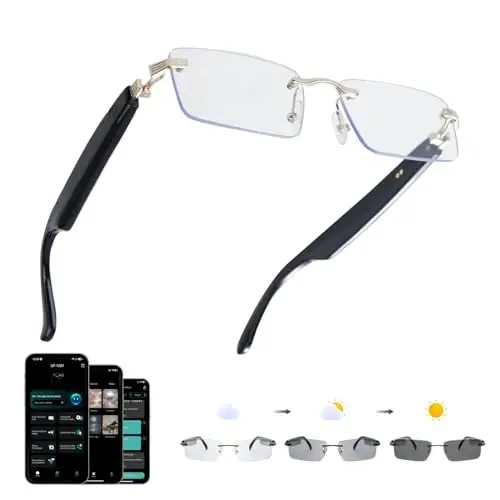 AI Translation Glasses with 164 Languages, Rimless Bluetooth Audio, Gold | Real-Time Translation, Photochromic Lenses, Open-Ear Speakers, Lightweight Design, Smart Glasses for Travel, Work & Study - 1