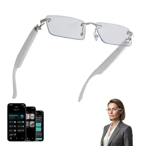 AI Translation Glasses with 164 Languages, Rimless Bluetooth Audio, Silver | 164-Language Real-Time Translation, Smart Speakers, Voice Assistant, Rimless Design for Travel, Work & Study - 1