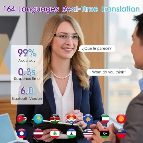 AI Translation Glasses with 164 Languages, Rimless Bluetooth Audio, Silver | 164-Language Real-Time Translation, Smart Speakers, Voice Assistant, Rimless Design for Travel, Work & Study - 4
