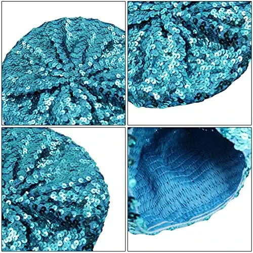 AIBEARTY Women Girls Sparkly Sequin Beret Hat Fashion Fun Stretch Beanie Cap Headwear for Festival Party Club Halloween - 7