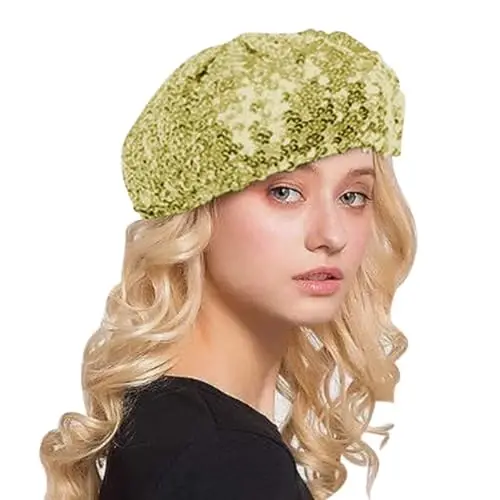 AIBEARTY Women Girls Sparkly Sequin Beret Hat Fashion Fun Stretch Beanie Cap Headwear for Festival Party Club Halloween - AIBEARTY