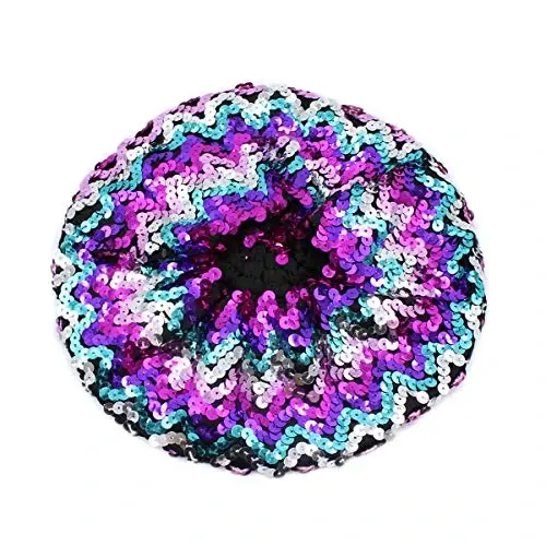 AIBEARTY Women Girls Sparkly Sequin Beret Hat Fashion Fun Stretch Beanie Cap Headwear for Festival Party Club Halloween - 3
