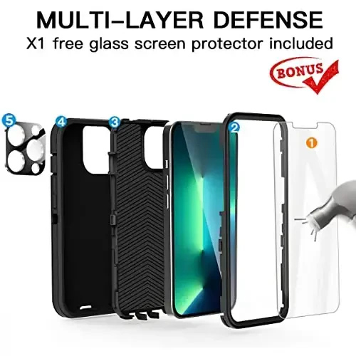 AICase for iPhone 13 Pro Case with Glass Screen Protector+Camera Lens,Heavy Duty Protective Phone Case,Military Grade Full Body Protection Shockproof/Dustproof/Drop Proof Rugged Tough Cover_1 - 3