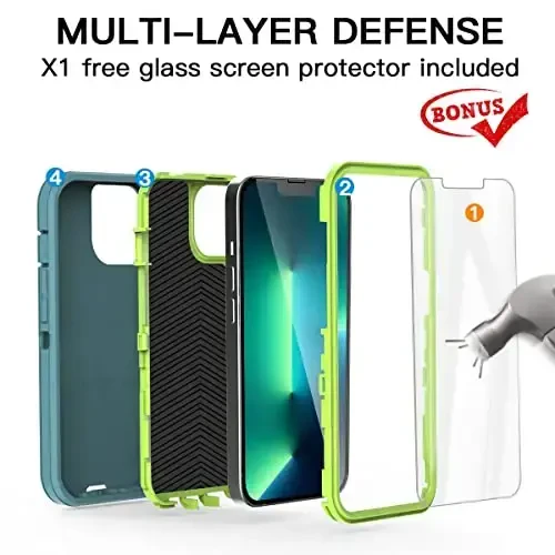 AICase for iPhone 13 Pro Case with Glass Screen Protector,Heavy Duty Protective Phone Case,Military Grade Full Body Protection Shockproof/Dustproof/Drop Proof Rugged Tough Cover_3 - 3