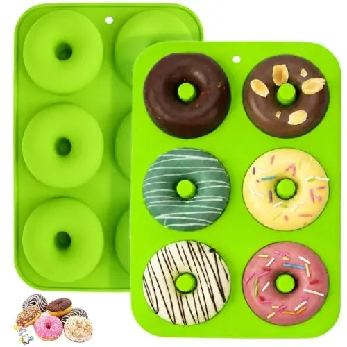 Aichoof Non-Stick Silicone Donut Pan 2Pack, BPA-Free, Easy Release(Green) | 6-Cavity Food Grade Donut Mold, Dishwasher & Microwave Safe, Perfect Homemade Donuts - 1