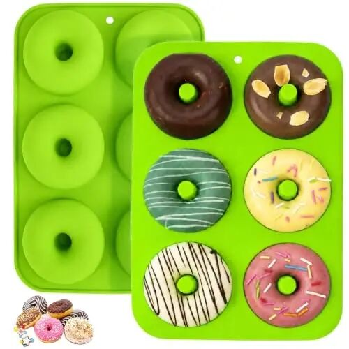 Aichoof Non-Stick Silicone Donut Pan 2Pack, BPA-Free, Easy Release(Green) | 6-Cavity Food Grade Donut Mold, Dishwasher & Microwave Safe, Perfect Homemade Donuts - Aichoof