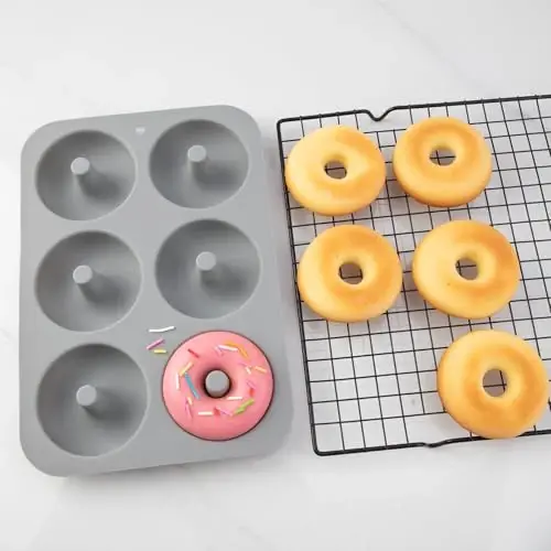 Aichoof Non-Stick Silicone Donut Pan Set of 3, BPA-Free, Easy Release(Grey) | 6-Cavity Food Grade LFGB Donut Mold, Dishwasher & Microwave Safe, Perfect Homemade Donuts - 4