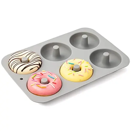 Aichoof Silicone Donut Mold for 6 Doughnuts, Set of 2. Food Grade LFGB Silicone Bagels Baking Pan, Non-Stick, Dishwasher Safe, Heat Resistant and Microwave Safe (Gray) - 3