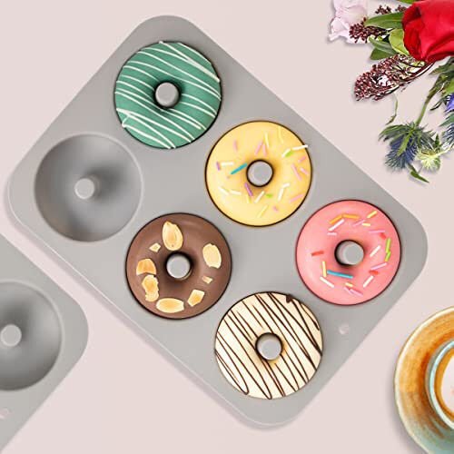 Aichoof Silicone Donut Mold for 6 Doughnuts, Set of 2. Food Grade LFGB Silicone Bagels Baking Pan, Non-Stick, Dishwasher Safe, Heat Resistant and Microwave Safe (Gray) - Aichoof (1)