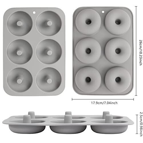 Aichoof Silicone Donut Mold for 6 Doughnuts, Set of 2. Food Grade LFGB Silicone Bagels Baking Pan, Non-Stick, Dishwasher Safe, Heat Resistant and Microwave Safe (Gray) - 5