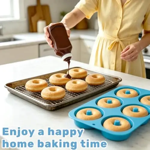 Aichoof Silicone Donut Mold for 6 Doughnuts, Set of 2. Food Grade LFGB Silicone Bagels Baking Pan, Non-Stick, Dishwasher Safe, Heat Resistant and Microwave Safe(Blue) - 4