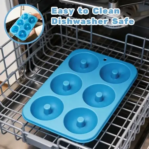 Aichoof Silicone Donut Mold for 6 Doughnuts, Set of 2. Food Grade LFGB Silicone Bagels Baking Pan, Non-Stick, Dishwasher Safe, Heat Resistant and Microwave Safe(Blue) - 5