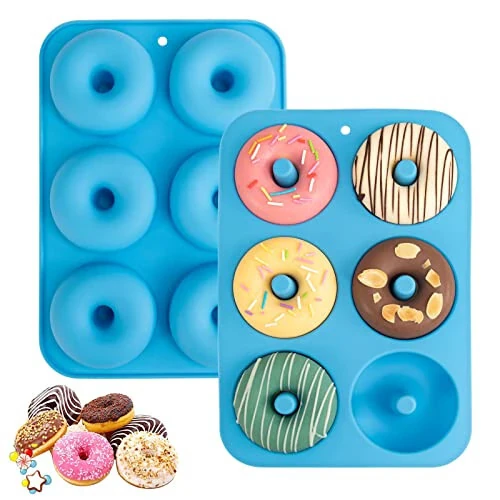 Aichoof Silicone Donut Mold for 6 Doughnuts, Set of 2. Food Grade LFGB Silicone Bagels Baking Pan, Non-Stick, Dishwasher Safe, Heat Resistant and Microwave Safe(Blue) - Aichoof