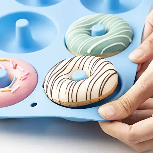 Aichoof Silicone Donut Mold for 6 Doughnuts, Set of 2. Food Grade LFGB Silicone Bagels Baking Pan, Non-Stick, Dishwasher Safe, Heat Resistant and Microwave Safe(Blue) - 3