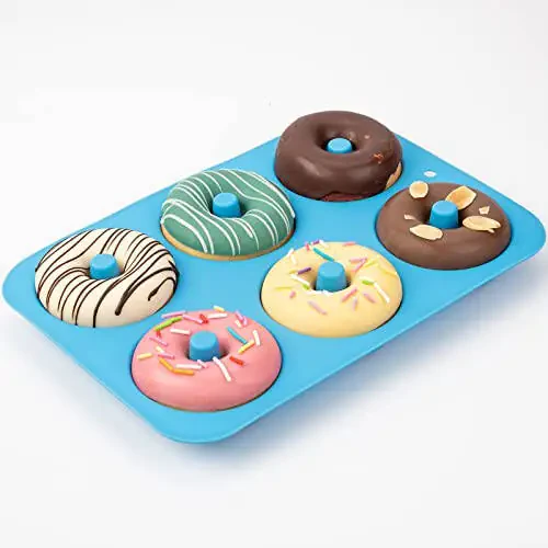 Aichoof Silicone Donut Mold for 6 Doughnuts, Set of 2. Food Grade LFGB Silicone Bagels Baking Pan, Non-Stick, Dishwasher Safe, Heat Resistant and Microwave Safe(Blue) - 6