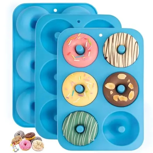 Aichoof Silikon Donut Kalıbı 3'lü Set, Fırınlama için 6 Gözlü Yapışmaz Donut Kalıbı, Kolay Çıkarılan Gıda Sınıfı LFGB, Bulaşık Makinesi ve Mikrodalgaya Uygun, Mükemmel Ev Yapımı Donutlar (Mavi) 