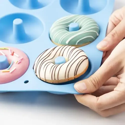 Aichoof Silikon Donut Kalıbı 3'lü Set, Fırınlama için 6 Gözlü Yapışmaz Donut Kalıbı, Kolay Çıkarılan Gıda Sınıfı LFGB, Bulaşık Makinesi ve Mikrodalgaya Uygun, Mükemmel Ev Yapımı Donutlar (Mavi) - 4