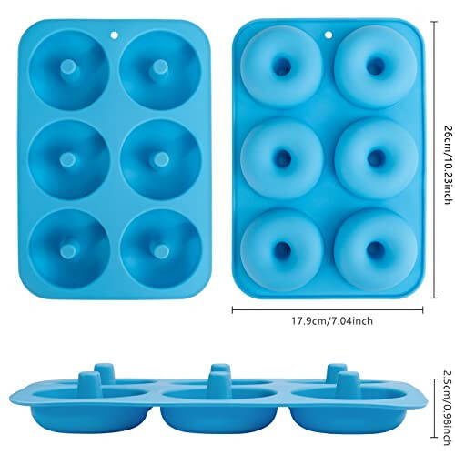 Aichoof Silicone Donut Mold for 6 Doughnuts, Set of 2. Food Grade LFGB Silicone Bagels Baking Pan, Non-Stick, Dishwasher Safe, Heat Resistant and Microwave Safe(Blue) - 5