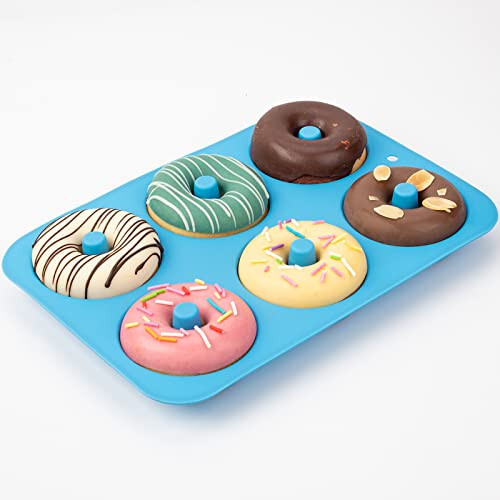 Aichoof Silicone Donut Mold for 6 Doughnuts, Set of 2. Food Grade LFGB Silicone Bagels Baking Pan, Non-Stick, Dishwasher Safe, Heat Resistant and Microwave Safe(Blue) - 6