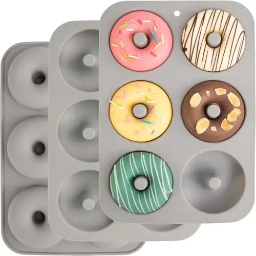 Aichoof Yapışmaz Silikon Donut Tepsisi 3'lü Set, BPA İçermez, Kolay Çıkarma (Gri) | 6 Gözlü Gıda Sınıfı LFGB Donut Kalıbı, Bulaşık Makinesi ve Mikrodalga İçin Uygun, Mükemmel Ev Yapımı Donutlar - AICHOOF